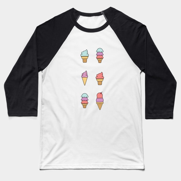 Summer Ice Cream Cone Pattern Baseball T-Shirt by latheandquill